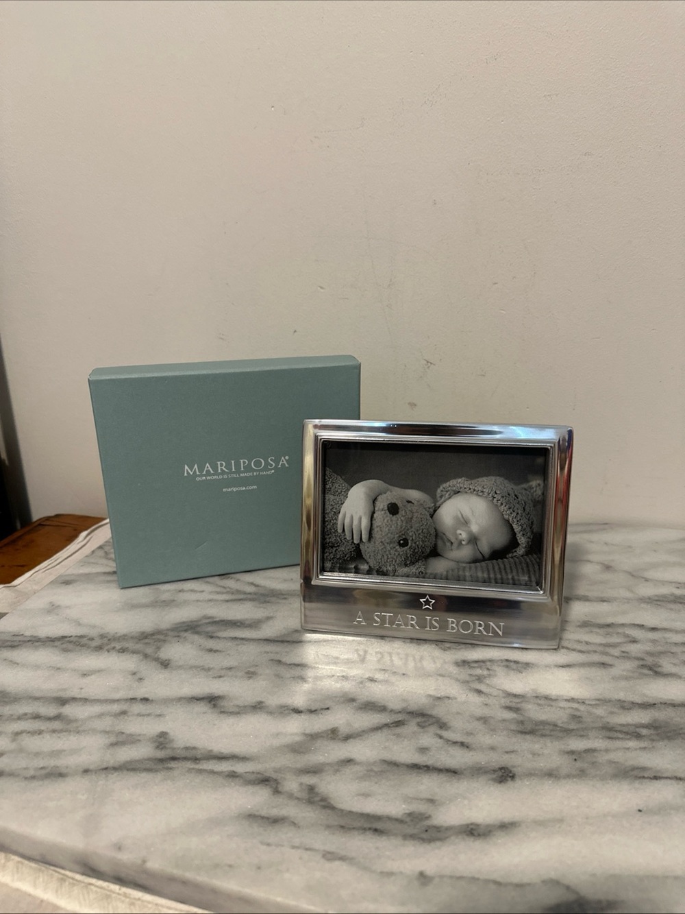 Mariposa Silver 'A Star Is Born' Baby Frame with Marble Gift Box